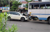 Mangaluru: Speeding car rams into Kerala govt bus at Beeri junction; driver injured